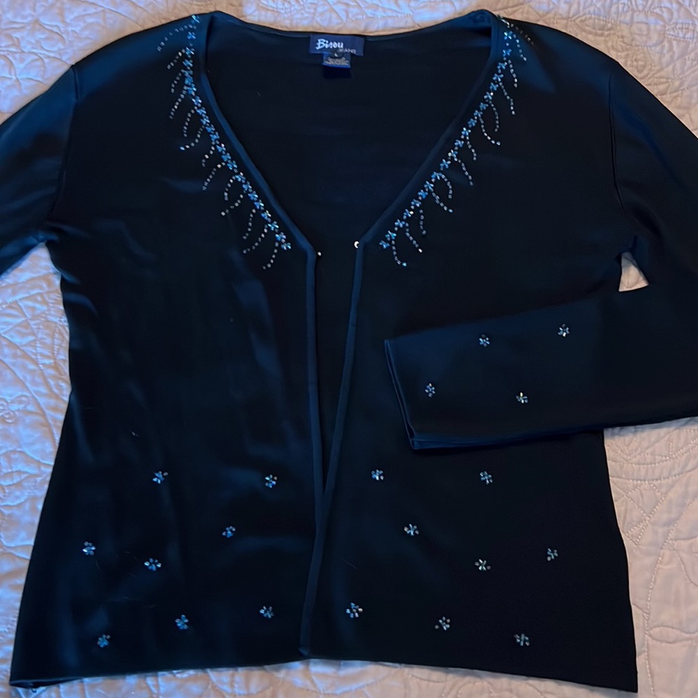 Ladies Black Twinset. Casual or dress. Delicate beaded trim. Cami & Sweater. 2pc